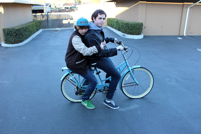 Tyler and Bobby on a bike